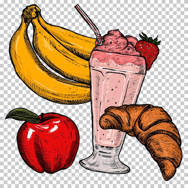 A drawing of a milkshake and a banana