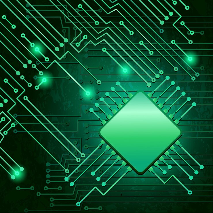 Vector drawing modern electronic circuit on green background