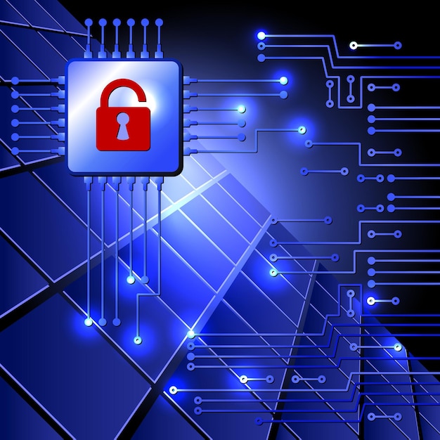 Vector drawing modern electronic circuit. security concept of electronics system.