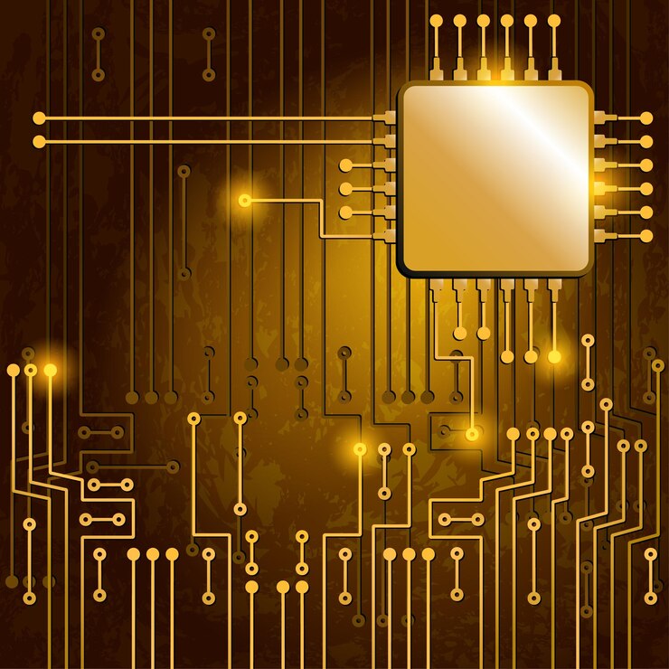 Vector drawing modern electronic circuit on yellow background