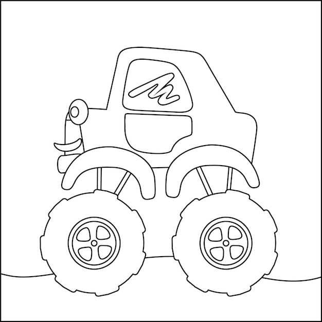 A drawing of a monster truck with a sticker on it.