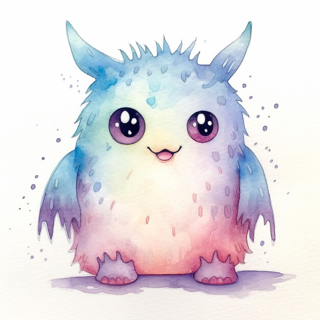 a drawing of a monster with blue eyes and a pink and blue body