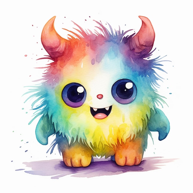 a drawing of a monster with a colorful face and horns