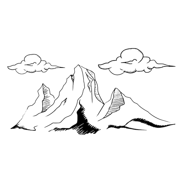 구름과 산을 배경으로 한 산의 그림
