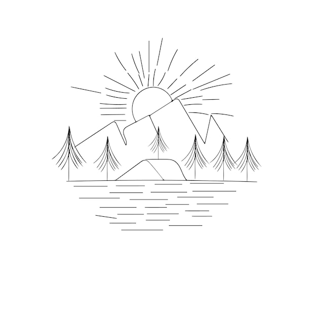 太陽が輝いている山の絵