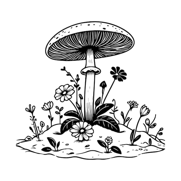 Vector drawing of a mushroom with flowers vector illustration