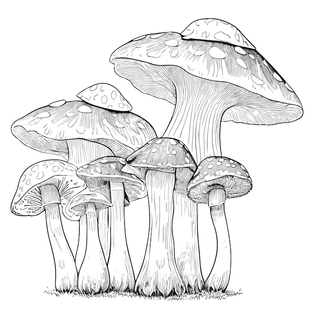 Vettore un disegno di funghi con sopra il titolo 