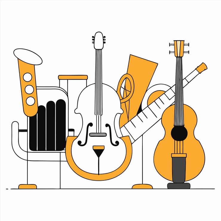 Vector a drawing of a musical instrument and a musical instrument