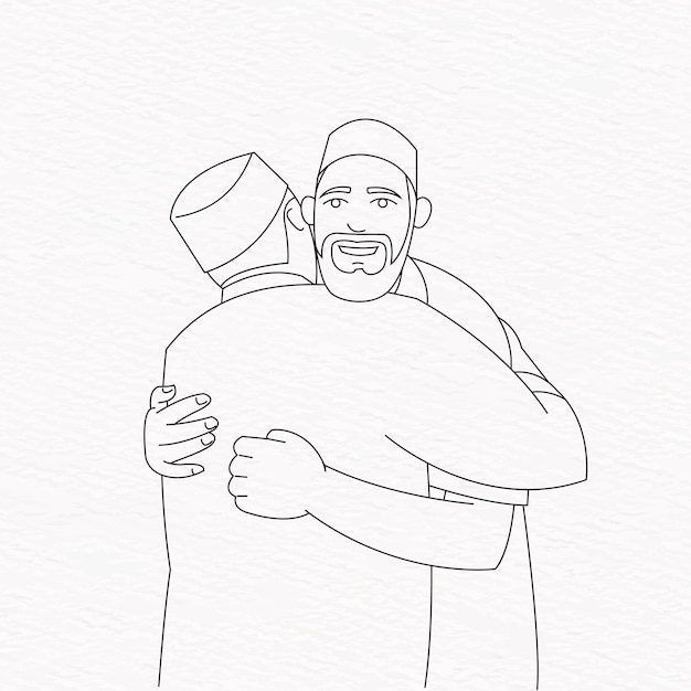 Vector a drawing of a muslim man hugging another man