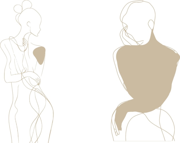 Vector drawing of a naked woman on white isolated background showing the side view modern illustration
