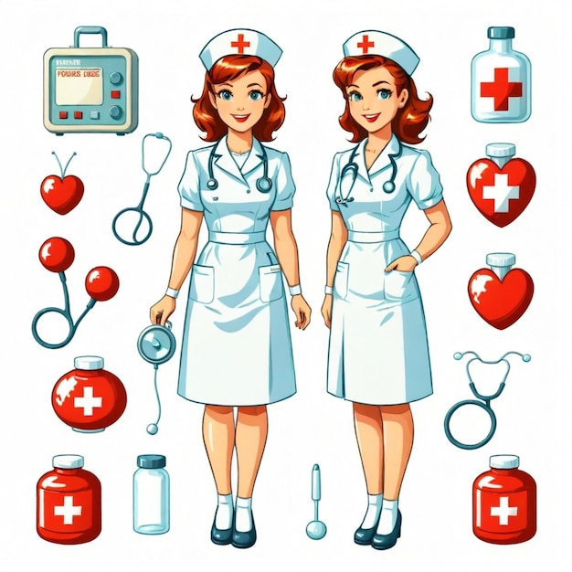 Vector a drawing of a nurse and a medical stethoscope