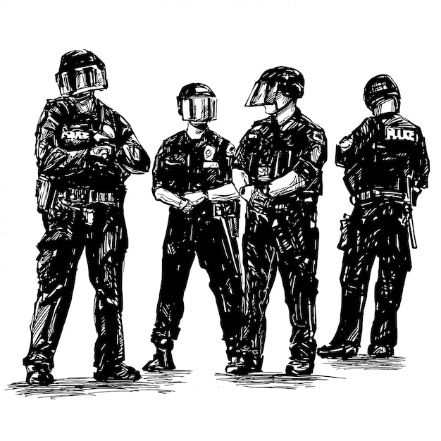 アメリカに4人の警官の絵が立っています