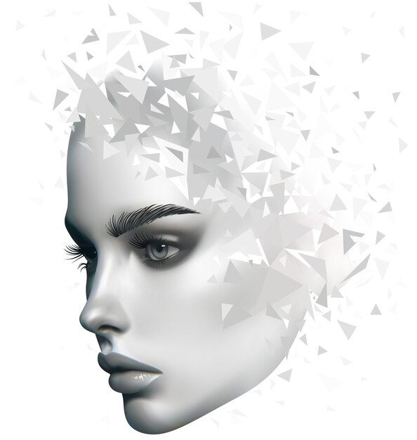 美しい女性の顔が断片に分解する絵 フォトリアリズムイラスト ヴェクト