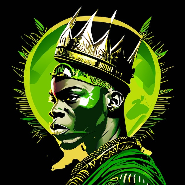 벡터 꽃 녹색 으로 만든 왕관 을 가진 아프리카 사람 의 초상화