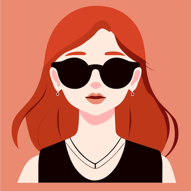 Вектор Рисунок женщины с солнцезащитными очками на лице и длинными светлыми волосами, нарисованными плоско и стильно