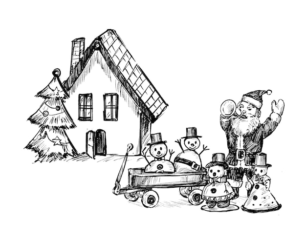 クリスマス家族の手描きの描画
