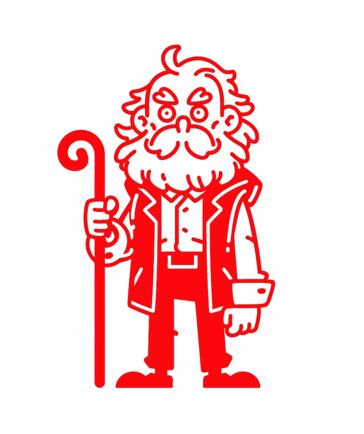 Vector drawing of an old man with a cane creative design