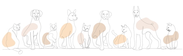 Drawing of one continuous dog and cat