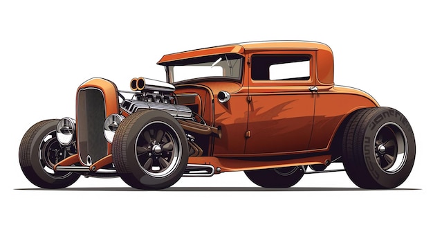 A drawing of an orange car on a white background