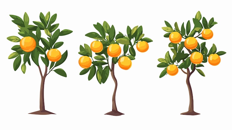 Vector a drawing of oranges and a tree with oranges
