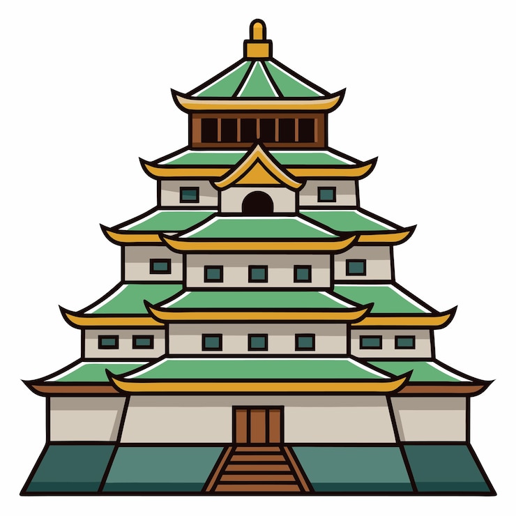 Vector a drawing of a pagoda with a green roof