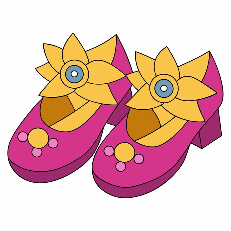 Vector 一双粉红色的鞋子与黄色的花的绘画
