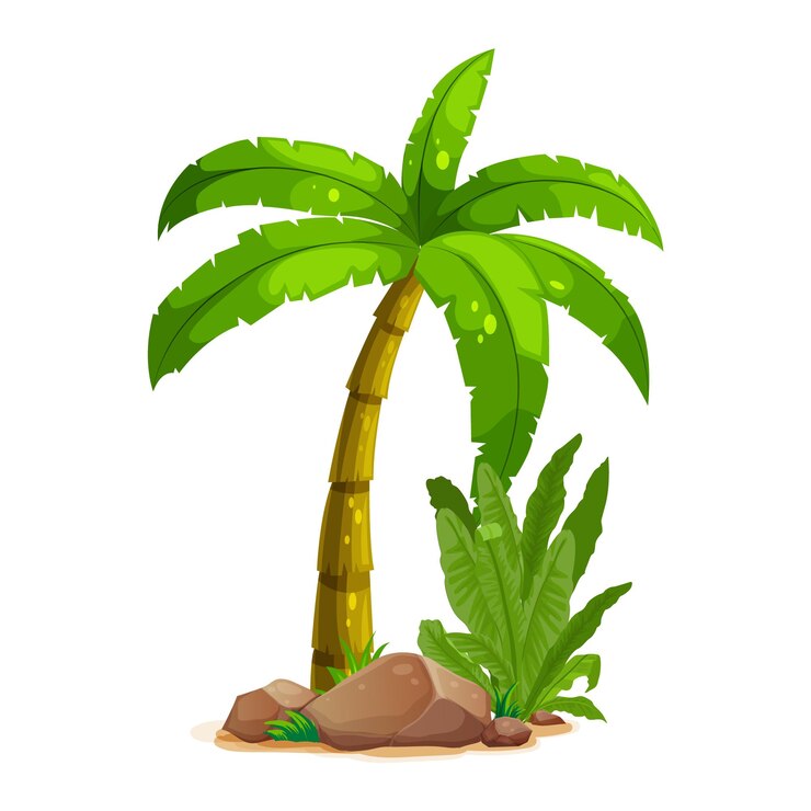 वेक्टर a drawing of a palm tree and a rock with a picture of a palm tree on it