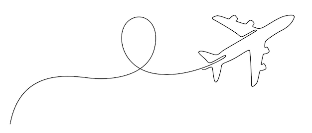 航空機の形状を描く 航空機を描く 世界旅行の概念 国際航空会社のフライト 飛行機のスタイリゼーションと飛行経路 一線ベクトルイラスト