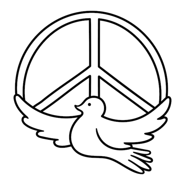 Vector drawing peaceful dove in doodle style contour images day of peace antiwar symbols of world peace