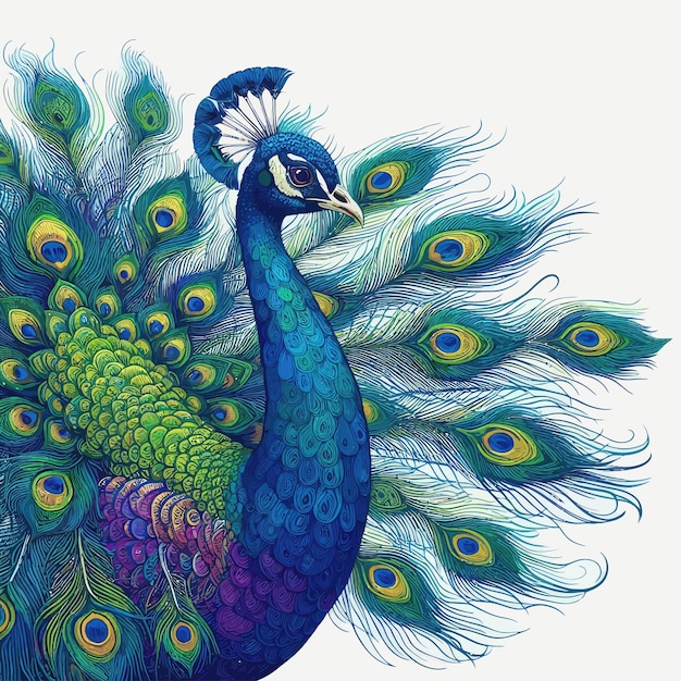 Vector a drawing of a peacock with peacock feathers on it