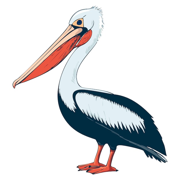 a drawing of a pelican with a blue and white top