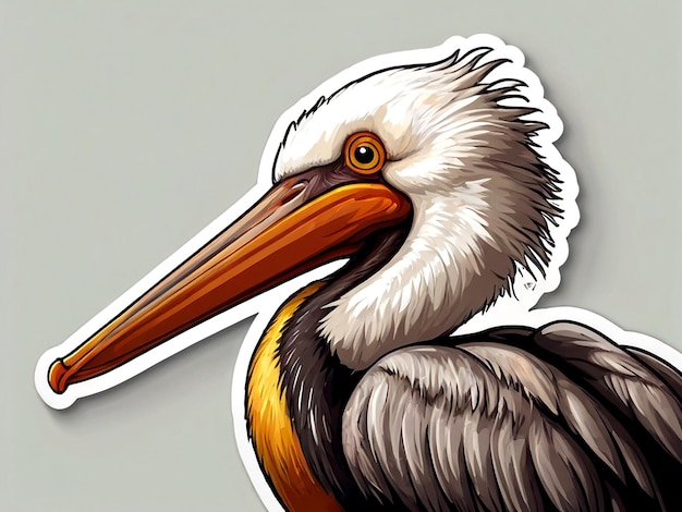 a drawing of a pelican with a brown beak