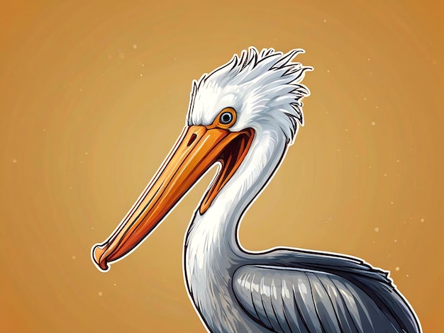 a drawing of a pelican with a yellow background