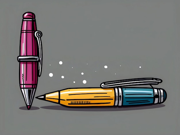 a drawing of a pencil with a pen next to it