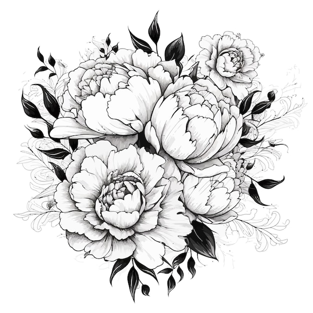 A drawing of peonies with the words peonies on it