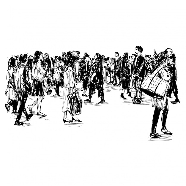 Drawing of the people are walking on street in Japan