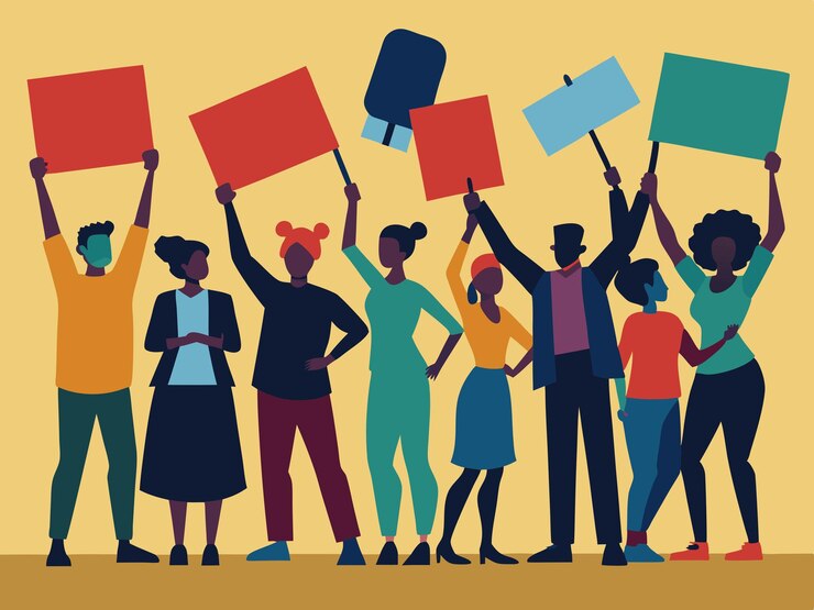 Vector a drawing of people holding signs that say justice justice justice justice justice justice justice