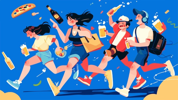 Vector a drawing of people with beer and a bottle of beer