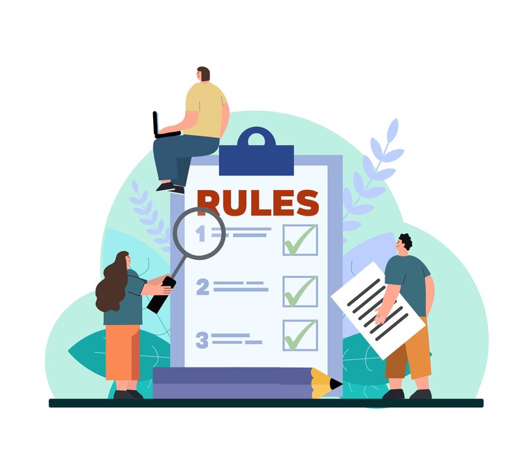Vector a drawing of people working with a chart that says rules.