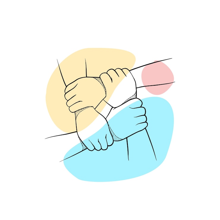 Vector 연필 을 들고 있는 사람 의 그림 에 "손 을 함께 잡고"라는 글자 가 새겨져 있다