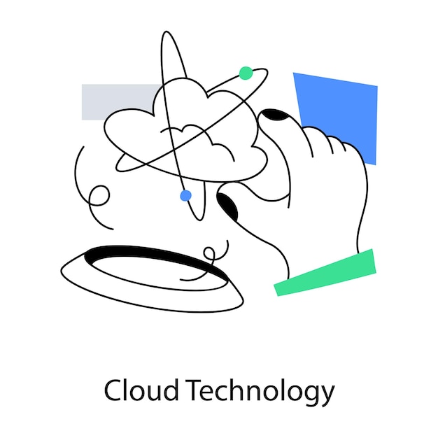 A drawing of a person holding a plate with a cloud technology logo on it.