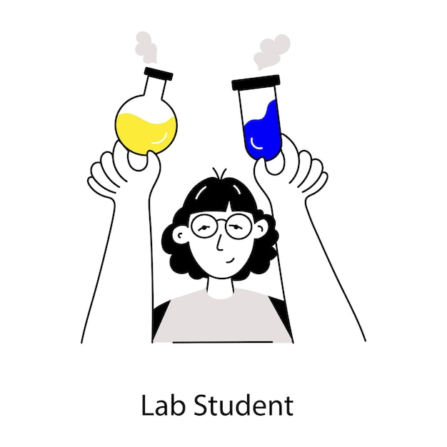 A drawing of a person holding two beakers with one that says lab student.