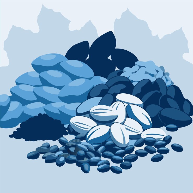 Vector a drawing of a pile of pebbles with a pile of pebbles and blueberries