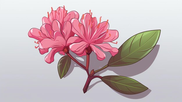 Vettore un disegno di un fiore rosa con foglie verdi