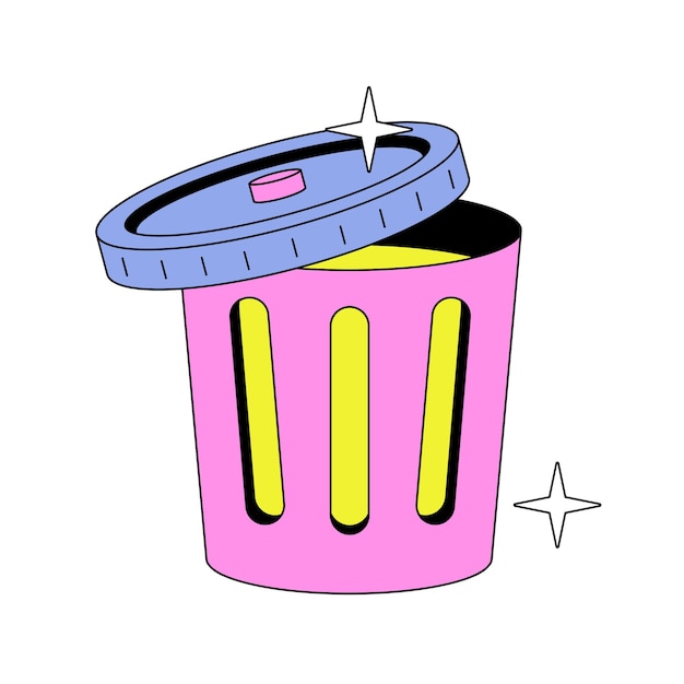 Vector a drawing of a pink and yellow trash can with a yellow lid