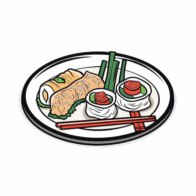 a drawing of a plate with a picture of food on it