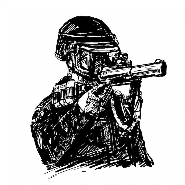 Drawing of the police with tear gas gun