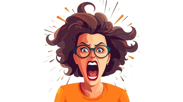 Vector drawing portrait of an angry woman with glasses on a white background flat style vector