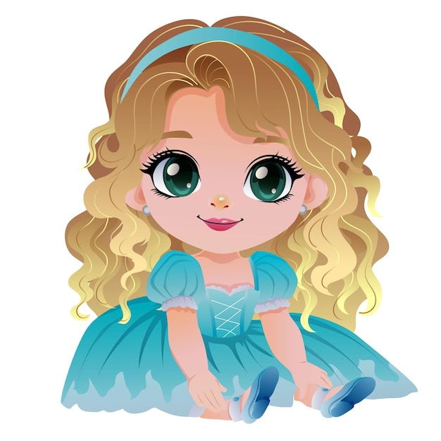 a drawing of a princess with a blue dress on