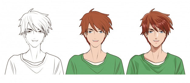 Premium Vector  Drawing process of young man anime style